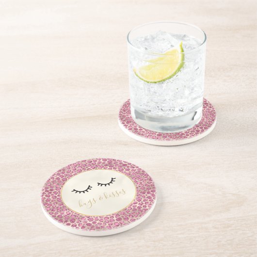 Girly Black Eyelashes Gold Pink Leopard Print Zandsteen Onderzetter (Zijkant)