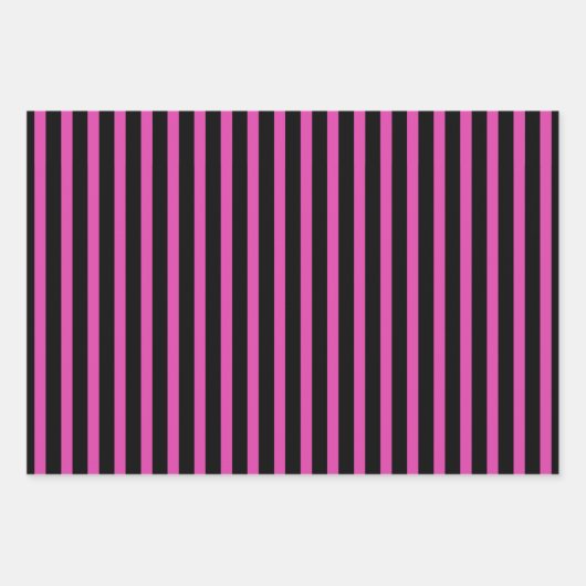 Girly Black Fuchsia Stripes en Flower Inpakpapier Vel (Voorkant 3)