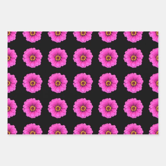 Girly Black Fuchsia Stripes en Flower Inpakpapier Vel (Voorkant)