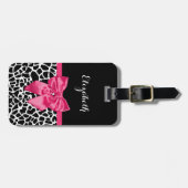 Girly Black Giraffe Animal Print Cute Hot Pink Bow Bagagelabel (Voorkant horizontaal)
