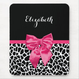 Girly Black Giraffe Animal Print Cute Hot Pink Bow Muismat