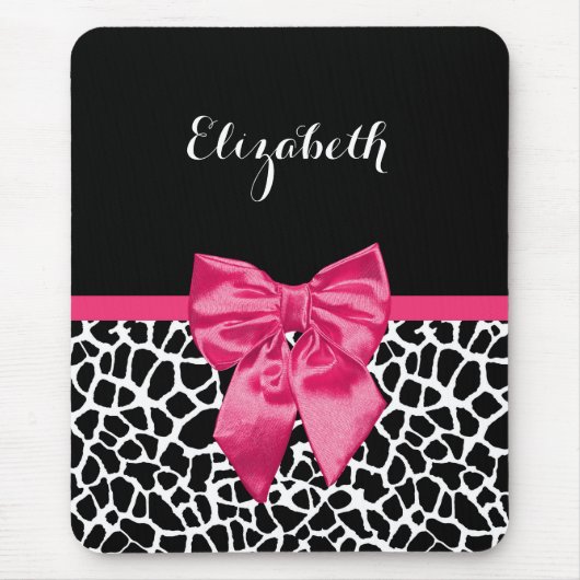 Girly Black Giraffe Animal Print Cute Hot Pink Bow Muismat (Voorkant)