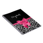 Girly Black Giraffe Animal Print Cute Hot Pink Bow Notitieboek (Rechterzijde)