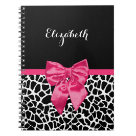 Girly Black Giraffe Animal Print Cute Hot Pink Bow Notitieboek