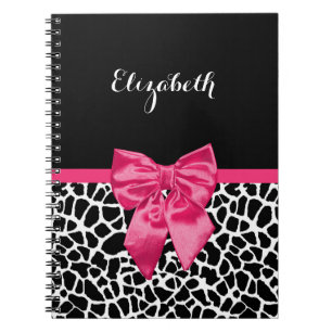 Girly Black Giraffe Animal Print Cute Hot Pink Bow Notitieboek