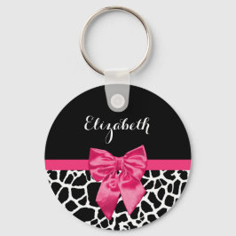 Girly Black Giraffe Animal Print Cute Hot Pink Bow Sleutelhanger