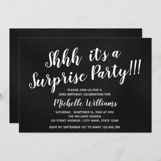 Girly Black | glinsteren | Verrassingsfeest Verjaa Kaart (Voorkant / Achterkant)