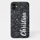 Girly Black Glitter Name Persoonlijk Case-Mate iPhone Case (Achterkant)