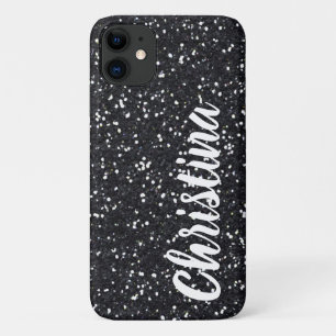 Girly Black Glitter Name Persoonlijk Case-Mate iPhone Case