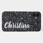 Girly Black Glitter Name Persoonlijk Case-Mate iPhone Case (Achterkant (horizontaal))