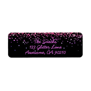 Girly Black Glitter New Home Return Label
