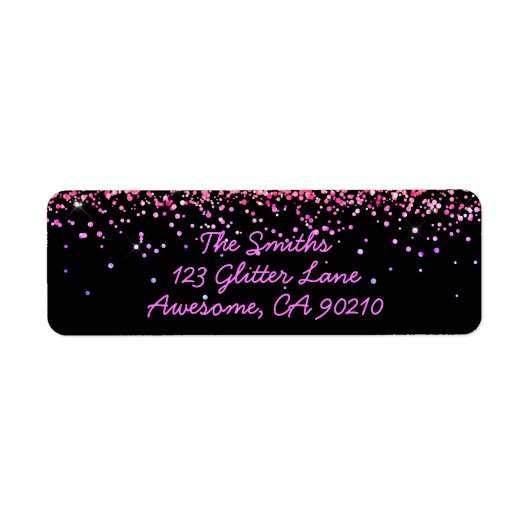 Girly Black Glitter New Home Return Label (Voorkant)