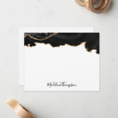 Girly Black Gold Agate Geode Script Typografie Notitiekaartje (Voorkant / Achterkant in situ)