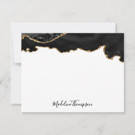 Girly Black Gold Agate Geode Script Typografie Notitiekaartje
