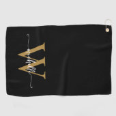 Girly Black Gold Elegant Monogram Name Script Golfhanddoek (Horizontaal)