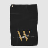 Girly Black Gold Elegant Monogram Name Script Golfhanddoek (Voorkant)