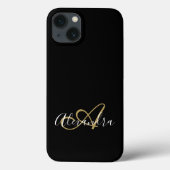 Girly Black Gold Elegant Monogram Script Name Case-Mate iPhone Case (Achterkant)
