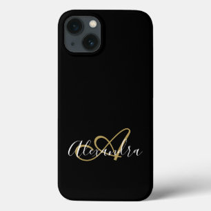 Girly Black Gold Elegant Monogram Script Name Case-Mate iPhone Case