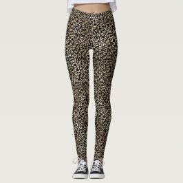Girly Black Gold Glam Leopard Print Leggings