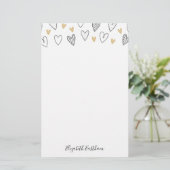 Girly Black Gold Heart Feminine Script Briefpapier (Staand voorkant)
