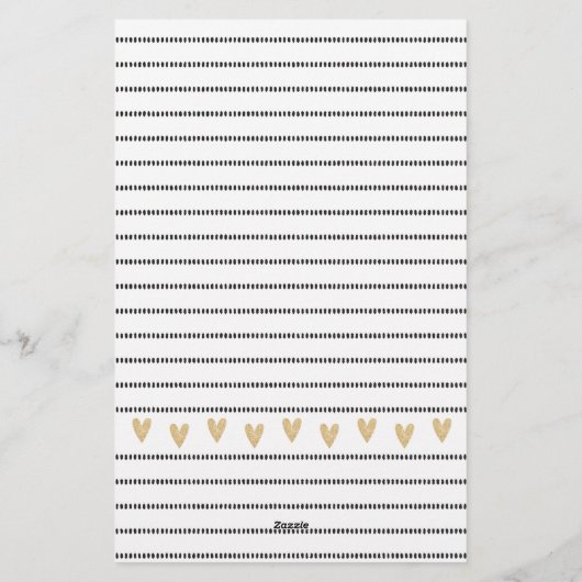 Girly Black Gold Heart Feminine Script Briefpapier (Achterkant)