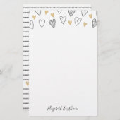 Girly Black Gold Heart Feminine Script Briefpapier (Voorkant / Achterkant)