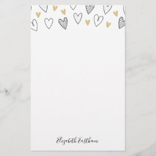 Girly Black Gold Heart Feminine Script Briefpapier