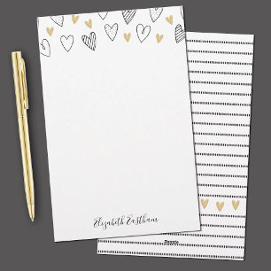 Girly Black Gold Heart Feminine Script Briefpapier