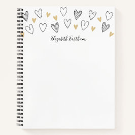 Girly Black Gold Heart Feminine Script Notitieboek