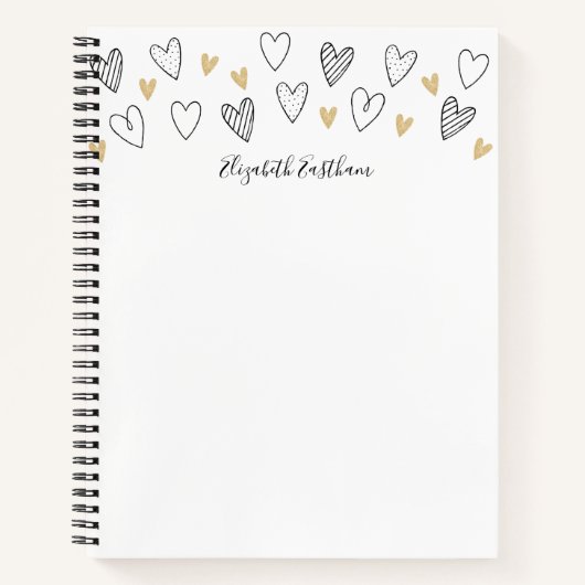 Girly Black Gold Heart Feminine Script Notitieboek (Voorkant)
