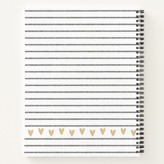 Girly Black Gold Heart Feminine Script Notitieboek (Achterkant)