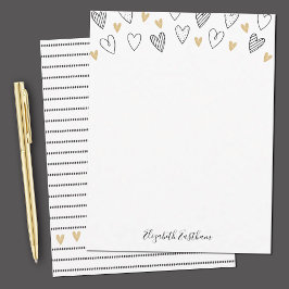 Girly Black Gold Heart Feminine Script Notitiekaartje