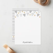 Girly Black Gold Heart Feminine Script Notitiekaartje (Voorkant / Achterkant in situ)