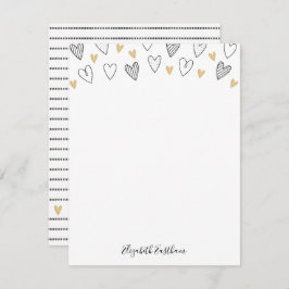 Girly Black Gold Heart Feminine Script Notitiekaartje
