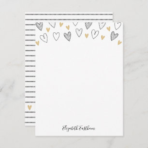 Girly Black Gold Heart Feminine Script Notitiekaartje