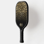 Girly Black Gold Leopard Ombre Monogram Pickleball Paddle (Links)