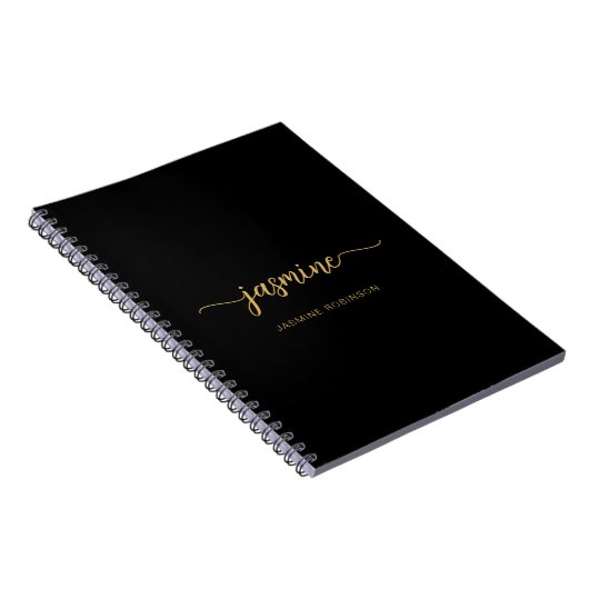 Girly Black Gold Modern Script Monogram Notitieboek (Rechterzijde)