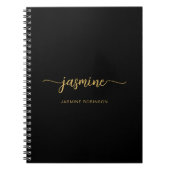 Girly Black Gold Modern Script Monogram Notitieboek (Voorkant)