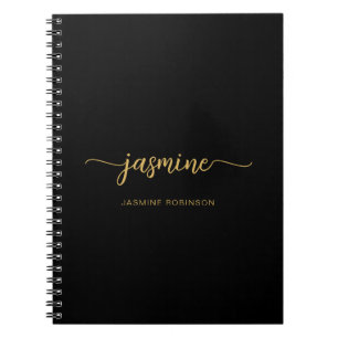 Girly Black Gold Modern Script Monogram Notitieboek