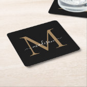 Girly Black Gold Monogram Elegant Modern Script Kartonnen Onderzetters (Schuin)