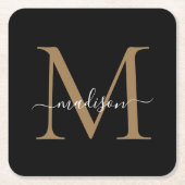 Girly Black Gold Monogram Elegant Modern Script Kartonnen Onderzetters (Voorkant)