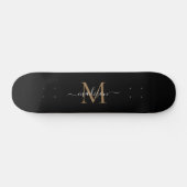 Girly Black Gold Monogram Elegant Modern Script Persoonlijk Skateboard (Horizontaal)