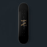 Girly Black Gold Monogram Elegant Modern Script Persoonlijk Skateboard<br><div class="desc">Girly Black Gold Monogram Elegant Modern Script Skateboard</div>