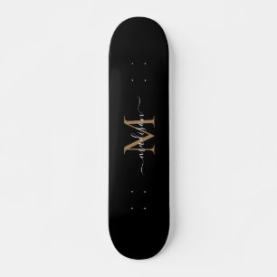 Girly Black Gold Monogram Elegant Modern Script Persoonlijk Skateboard