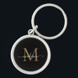 Girly Black Gold Monogram naam Elegant Chic Script Sleutelhanger<br><div class="desc">Simple Girly Black Gold Monogram Elegant Chic Modern Script Name Initiaal Sleutelhanger</div>