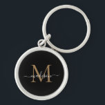 Girly Black Gold Monogram naam Elegant Chic Script Sleutelhanger<br><div class="desc">Simple Girly Black Gold Monogram Elegant Chic Modern Script Name Initiaal Sleutelhanger</div>