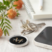 Girly Black Gold Monogram naam Elegant Chic Script Sleutelhanger (Zijkant)