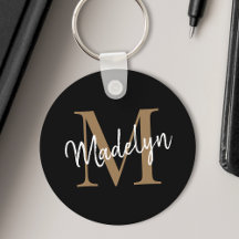 Girly Black Gold Monogram naam Elegant Chic Script