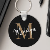 Girly Black Gold Monogram naam Elegant Chic Script Sleutelhanger