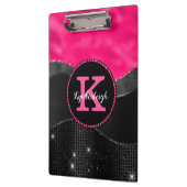 Girly Black Grey Hot Pink Waves Glam Monogram Naam Klembord (Links)